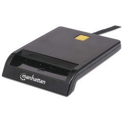 Manhattan Lecteur de cartes à puce à contact USB-A, 12 Mbps, fente d'insertion à friction, externe, compatible Windows ou Mac, câble de 105 cm, noir, garantie de 3 ans