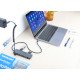 Manhattan Dock/hub USB-C avec lecteur de cartes, 7 ports : Ethernet, HDMI, 3x USB-A + 2x USB-C, avec Power Delivery (PD) 100 W - nécessite un chargeur USB-C externe (non inclus). Alimenté par USB (aucune alimentation externe requise) lorsque le PD n'est p