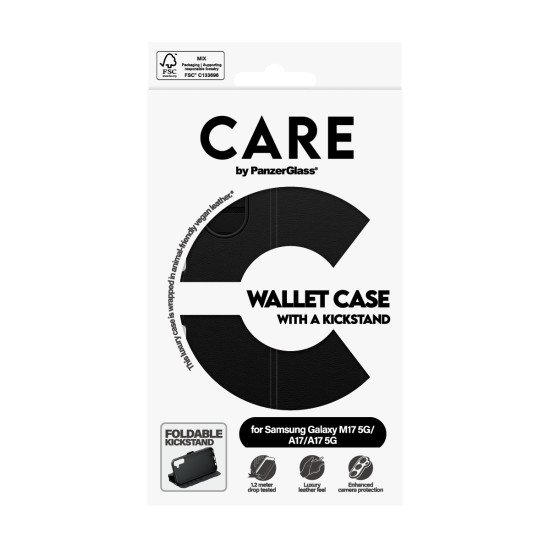 PanzerGlass CARE™ by ® Wallet Case w. Kickstand Samsung Galaxy M17 5G | A17 | A17 5G coque de protection pour téléphones portables Housse Noir