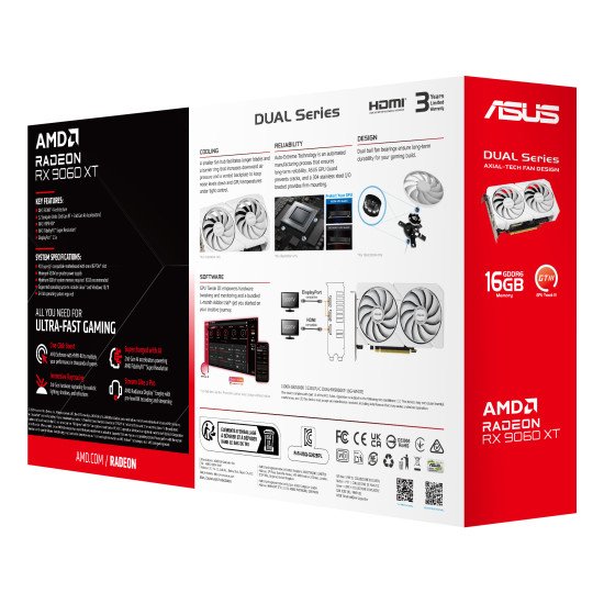 ASUS Dual -RX9060XT-16G-WHITE AMD Radeon RX 9060 XT 16 Go GDDR6