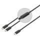 Manhattan Câble de charge USB-C vers USB-C double, répartiteur intelligent, 100 W, 2 m, charge deux appareils depuis un port USB-C PD, gaine tressée, noir, garantie 3 ans