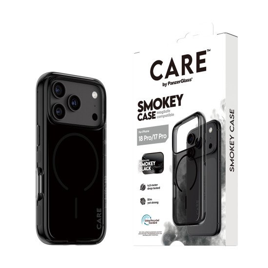 PanzerGlass CARE™ by ® Smokey Case w. Black MagSafe iPhone 2026 Pro | 17 Pro coque de protection pour téléphones portables Housse Transparent