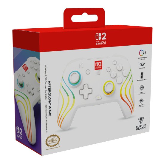 Turtle Beach Afterglow Wave Blanc Manette de gaming RGB sans fil Sous licence officielle pour Nintendo Switch 2