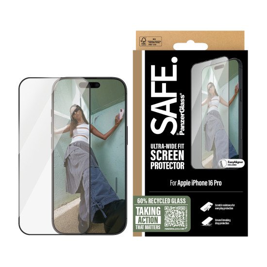 PanzerGlass SAFE. by ® Screen Protection w. Black Frame iPhone 16 Pro | Ultra-Wide Fit Protection d'écran transparent Apple 1 pièce(s)