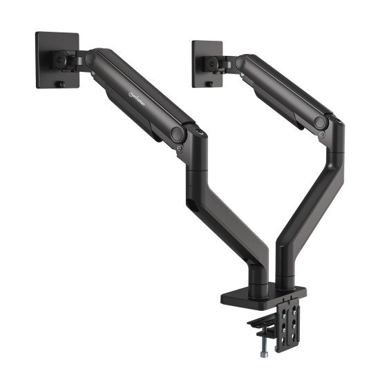 Manhattan Support de bureau double pour TV/moniteurs (bras à ressort à Bras articulé), écrans 13" à 45", fixation à l'arrière par pince ou passe-câble, Compatibilité VESA : 75x75 et 100x100 mm (vérifiez les dimensions des quatre trous de fixatio
