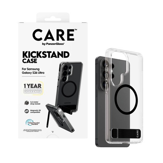 PanzerGlass CARE™ by ® Urban Explorer Case Transparent w. Black Kickstand & Qi Samsung Galaxy S26 Ultra coque de protection pour téléphones portables Housse