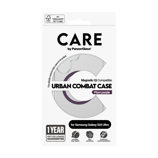 PanzerGlass CARE by ® Flagship Case Transparent Urban Combat w. Plum Purple Qi Compatible Samsung Galaxy S25 Ultra coque de protection pour téléphones portables Housse