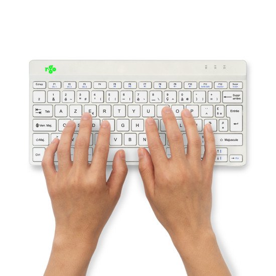 R-Go Tools Clavier ergonomique R-Go Compact Break, clavier compact avec logiciel de pause,AZERTY (FR), Bluetooth, blanc