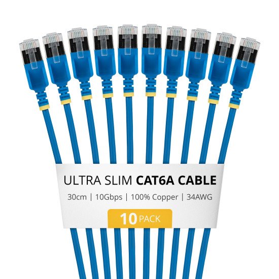 StarTech.com 6ASTP34BLS30CM10PK câble de réseau Bleu 0,3 m Cat6a U/FTP (STP) Rond
