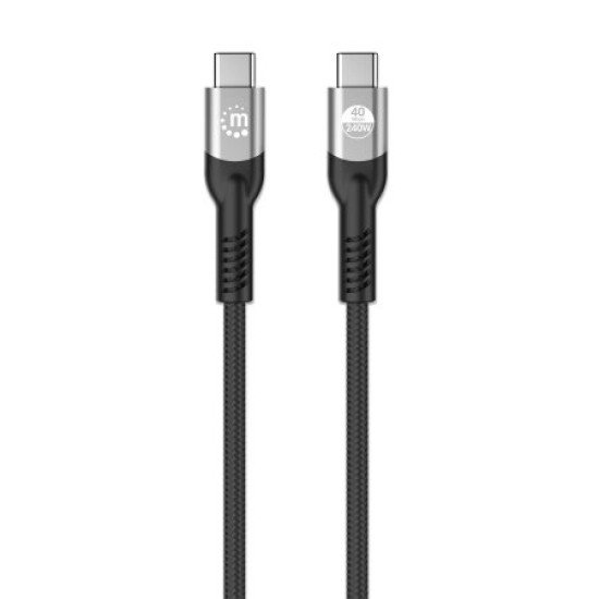 Manhattan Câble USB-C vers USB-C haute vitesse (240 W), 1 m, charge ordinateur portable + données et vidéo rapides, compatible tous PC portables (un chargeur mural USB-C de 240 W supplémentaire est nécessaire), transferts jusqu'à 40 Gbit/s, noir, garantie