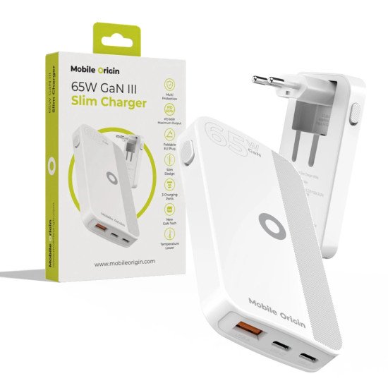 Mobile Origin GAN-65W-SLM-WHT chargeur d'appareils mobiles Universel Blanc USB Charge rapide Intérieure
