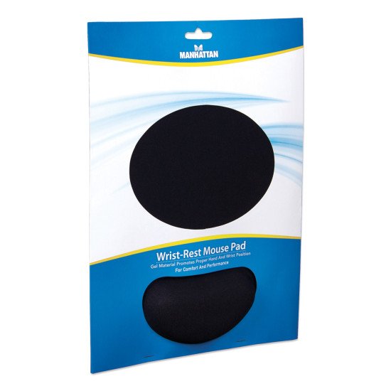 Manhattan Tapis de souris avec repose-poignet en gel, noir, 241 × 203 × 40 mm, base antidérapante, garantie à vie