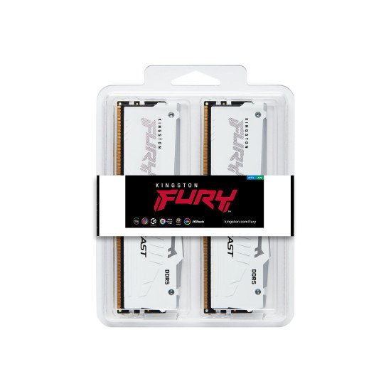 Kingston Technology FURY Beast 32GB DIMM 5200MT/s DDR5 CL36 Kit of 2 White RGB EXPO module de mémoire