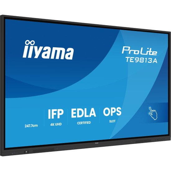 iiyama TE9813A-B2AG Écran d'affichage dynamique Écran plat interactif 2,48 m (97.5") Wifi 500 cd/m² 4K Ultra HD Noir Écran tactile Intégré dans le processeur Android 24/7