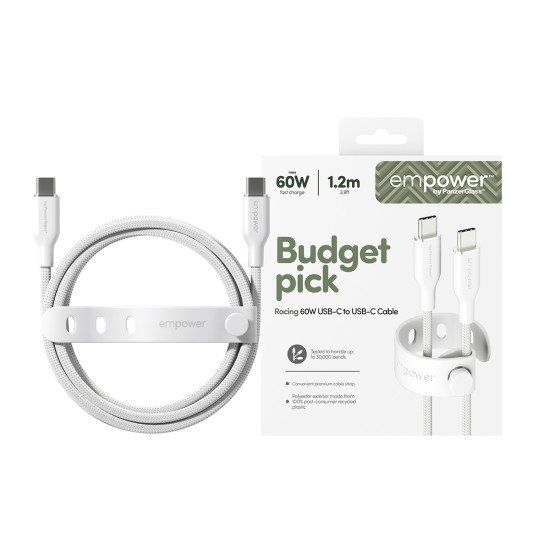 PanzerGlass empower by ® Racing 60W USB-C to USB-C Cable | USB 2.0 | 1.2M | Silver White câble USB Blanc