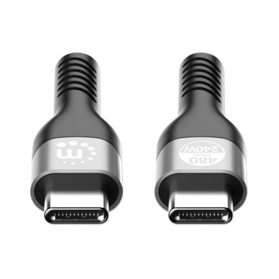 Manhattan Câble USB-C vers USB-C rapide (240 W), 2 m, charge ordinateur portable, compatible tous PC portables (un chargeur mural USB-C de 240 W supplémentaire est nécessaire), portée extra-longue, noir, garantie 3 ans