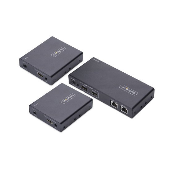 StarTech.com Rallonge et Répartiteur HDMI 2 Ports sur CAT6, 4K 60 Hz, Jusqu'à 70 m, Kit de Distribution HDMI 1x2 sur Ethernet avec IR et Alimentation par Câble