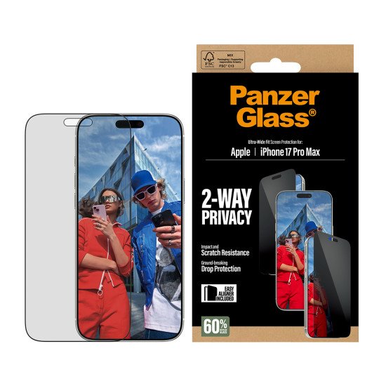 PanzerGlass ® 2-Way Privacy Screen Protector iPhone 17 Pro Max | Ultra-Wide Fit w. EasyAligner Protection d'écran transparent Apple 1 pièce(s)