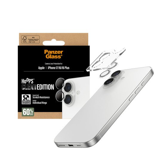 PanzerGlass ® Hoops® Transparent Camera Lens Protector iPhone 17 | iPhone 16 | 16 Plus Protection d'écran transparent Apple 1 pièce(s) PanzerGlass ® Hoops® Transparent Camera Lens Protector iPhone 17 | iPhone 16 | 16 Plus Protection d'écran transparent Apple 1 pièce(s)
