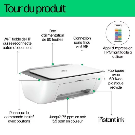 Imprimante multifonction HP Deskjet 2720e Eligible à Instant ink -  Imprimante multifonction - Achat & prix