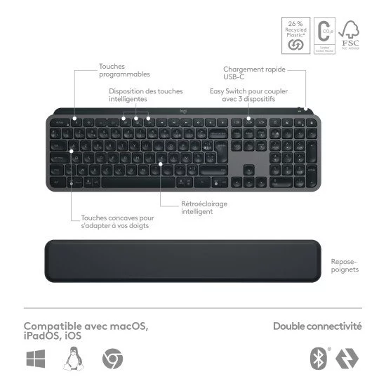Rapoo 9850M, Taille réelle (100 %), RF sans fil + Bluetooth, Commutateur de touche