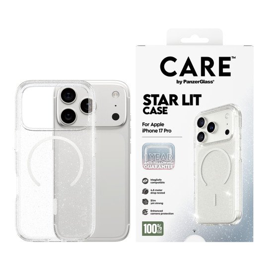 PanzerGlass CARE by ® Flagship Case Urban Explorer Star Lit w. White MagSafe iPhone 17 Pro coque de protection pour téléphones portables Housse Transparent