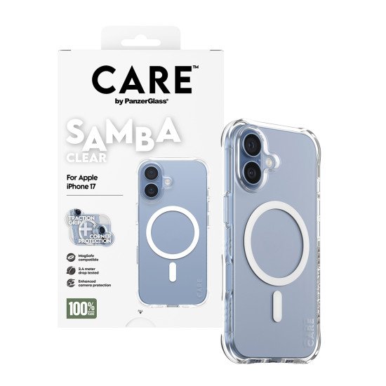 PanzerGlass CARE by ® Fashionable Case Samba Transparent w. White MagSafe iPhone 17 coque de protection pour téléphones portables Housse PanzerGlass CARE by ® Fashionable Case Samba Transparent w. White MagSafe iPhone 17 coque de protection pour téléphones portables Housse