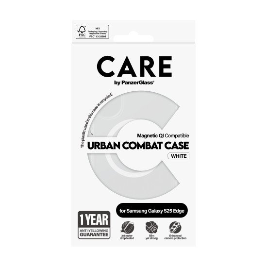 PanzerGlass CARE by ® Flagship Case Transparent Urban Combat w. White Qi Compatible Samsung S25 Edge coque de protection pour téléphones portables Housse PanzerGlass CARE by ® Flagship Case Transparent Urban Combat w. White Qi Compatible Samsung S25 Edge coque de protection pour téléphones portables Housse