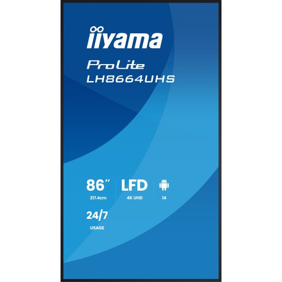 iiyama LH8664UHS-B3AG Écran d'affichage dynamique Écran plat de signalisation numérique 2,17 m (85.6") Wifi 450 cd/m² 4K Ultra HD Noir Intégré dans le processeur Android 24/7