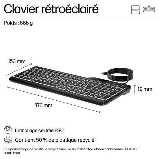 HP Clavier filaire rétroéclairé multi-appareil 405 HP Clavier filaire rétroéclairé multi-appareil 405