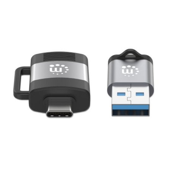 Manhattan Kit 2 pièces : adaptateurs USB-C vers USB-A et USB-A vers USB-C, conversions mâle/femelle, 5 Gbit/s (USB 3.2 Gen 1 / USB 3.0), noir/argent, garantie à vie