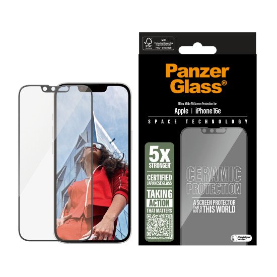 PanzerGlass ® Ceramic Screen Protector iPhone 17e | 16e | iPhone 14 | 13 Pro | 13 | Ultra-Wide Fit w. EasyAligner Protection d'écran transparent Apple 1 pièce(s)