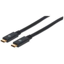 Manhattan Câble USB-C vers USB-C, 2 m, mâle à mâle, 5 Gbit/s (USB 3.2 Gen 1 / USB 3.0), 3 A (charge rapide), noir, garantie à vie, équivalent à USB315CC2M