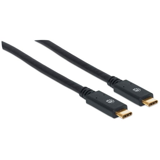 Manhattan Câble USB-C vers USB-C, 2 m, mâle à mâle, 5 Gbit/s (USB 3.2 Gen 1 / USB 3.0), 3 A (charge rapide), noir, garantie à vie, équivalent à USB315CC2M