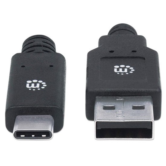 Manhattan Câble USB-C vers USB-A, 2 m, mâle à mâle, 5 Gbit/s (USB 3.2 Gen 1 / USB 3.0), 3 A (charge rapide), noir, garantie à vie