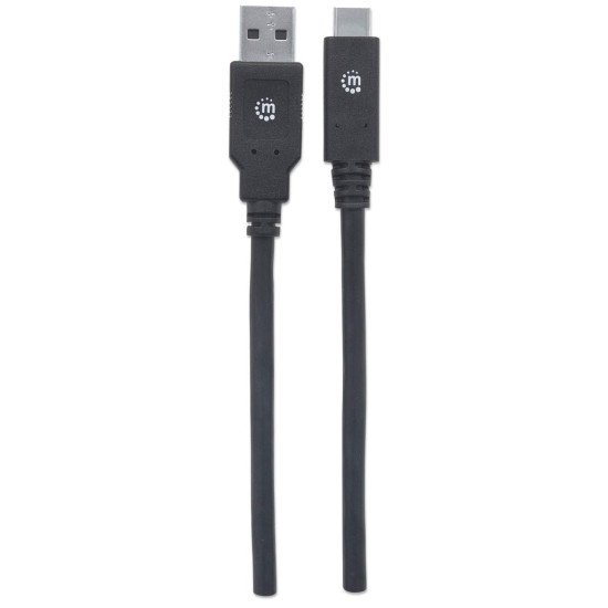Manhattan Câble USB-C vers USB-A, 2 m, mâle à mâle, 5 Gbit/s (USB 3.2 Gen 1 / USB 3.0), 3 A (charge rapide), noir, garantie à vie