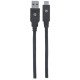 Manhattan Câble USB-C vers USB-A, 2 m, mâle à mâle, 5 Gbit/s (USB 3.2 Gen 1 / USB 3.0), 3 A (charge rapide), noir, garantie à vie