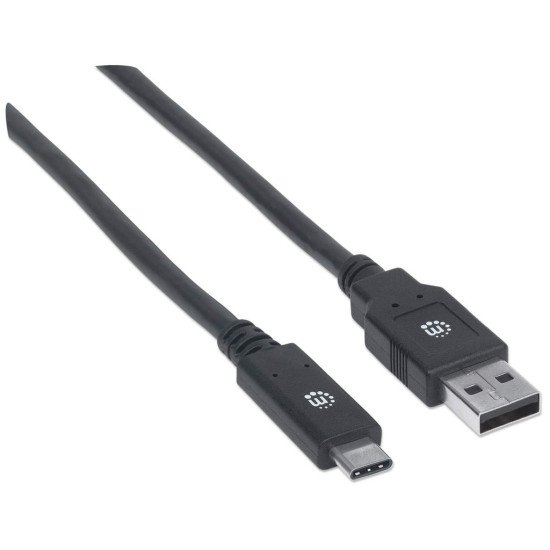 Manhattan Câble USB-C vers USB-A, 2 m, mâle à mâle, 5 Gbit/s (USB 3.2 Gen 1 / USB 3.0), 3 A (charge rapide), noir, garantie à vie