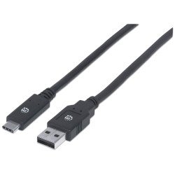 Manhattan Câble USB-C vers USB-A, 2 m, mâle à mâle, 5 Gbit/s (USB 3.2 Gen 1 / USB 3.0), 3 A (charge rapide), noir, garantie à vie