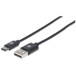 Manhattan Câble USB-C vers USB-A, 3 m, mâle à mâle, 480 Mbit/s (USB 2.0), noir, garantie à vie