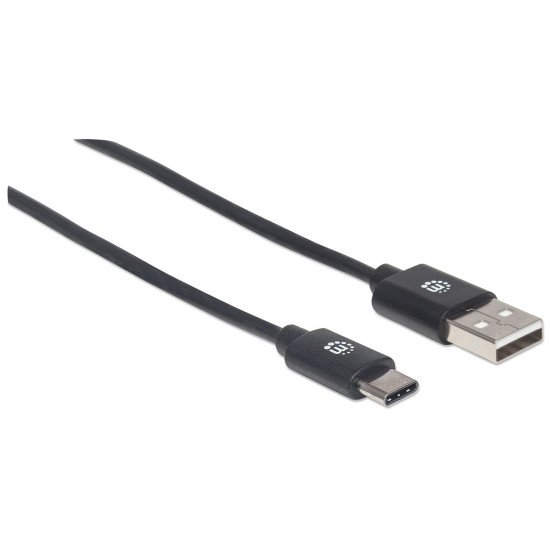 Manhattan Câble USB-C vers USB-A, 3 m, mâle à mâle, 480 Mbit/s (USB 2.0), noir, garantie à vie