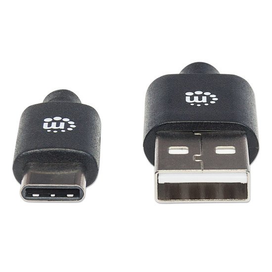 Manhattan Câble USB-C vers USB-A, 3 m, mâle à mâle, 480 Mbit/s (USB 2.0), noir, garantie à vie