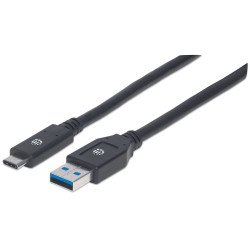 Manhattan Câble USB-C vers USB-A, 3 m, mâle à mâle, 5 Gbit/s (USB 3.2 Gen 1 / USB 3.0), 3 A (charge rapide), noir, garantie à vie