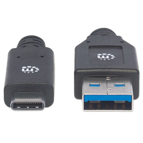 Manhattan Câble USB-C vers USB-A, 3 m, mâle à mâle, 5 Gbit/s (USB 3.2 Gen 1 / USB 3.0), 3 A (charge rapide), noir, garantie à vie
