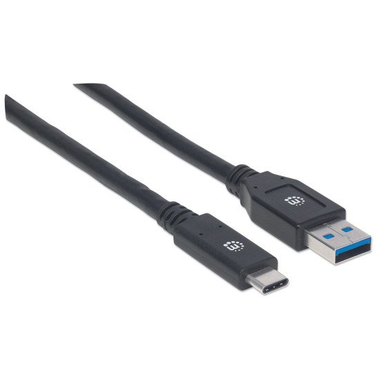 Manhattan Câble USB-C vers USB-A, 3 m, mâle à mâle, 5 Gbit/s (USB 3.2 Gen 1 / USB 3.0), 3 A (charge rapide), noir, garantie à vie