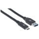 Manhattan Câble USB-C vers USB-A, 3 m, mâle à mâle, 5 Gbit/s (USB 3.2 Gen 1 / USB 3.0), 3 A (charge rapide), noir, garantie à vie