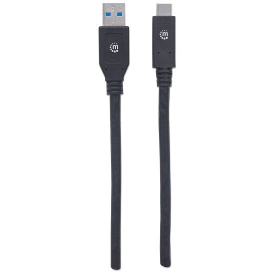 Manhattan Câble USB-C vers USB-A, 3 m, mâle à mâle, 5 Gbit/s (USB 3.2 Gen 1 / USB 3.0), 3 A (charge rapide), noir, garantie à vie