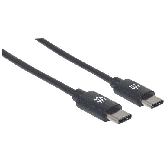 Manhattan Câble USB-C vers USB-C, 2 m, mâle à mâle, 480 Mbit/s (USB 2.0), 3 A, noir, garantie à vie, équivalent à USB2CC2M