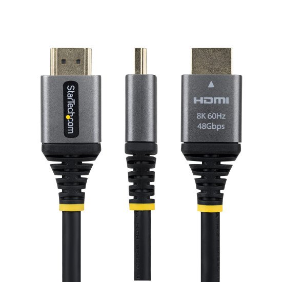 StarTech.com Câble HDMI Ultra Haut Débit Certifié de 30cm, 8K 60Hz/4K 120Hz, Câble HDMI 2.1 avec HDR10+/eARC, 48 Gbps, Câble HDMI 8K pour Moniteur/Téléviseur/Écran, Gaine TPE Flexible