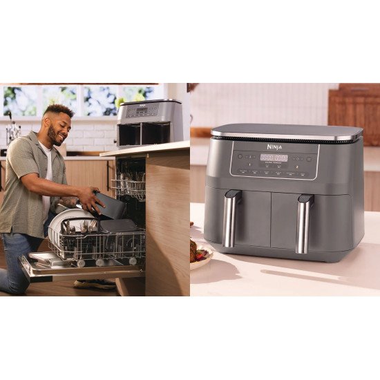 Ninja DZ300EU friteuse Double 7,6 L Autonome 2400 W Friteuse d'air chaud Gris Ninja DZ300EU friteuse Double 7,6 L Autonome 2400 W Friteuse d'air chaud Gris